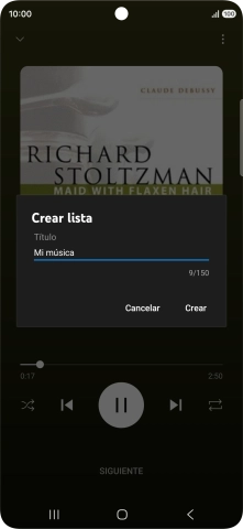 Introduce el nombre deseado de la lista de reproducción y pulsa Crear.