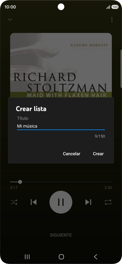 Introduce el nombre deseado de la lista de reproducción y pulsa Crear.