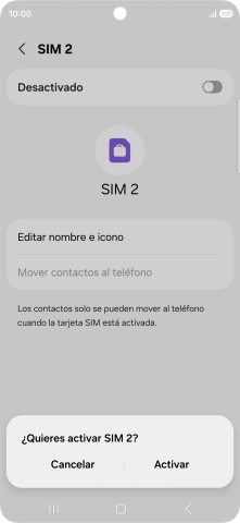 Si deseas activar el uso de la línea móvil (SIM), pulsa Activar.