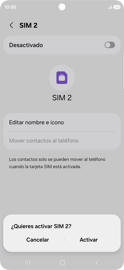 Si deseas activar el uso de la línea móvil (SIM), pulsa Activar.