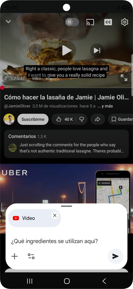 Sigue las indicaciones de la pantalla para escribir o decir en alto la pregunta que quieres hacer del vídeo.