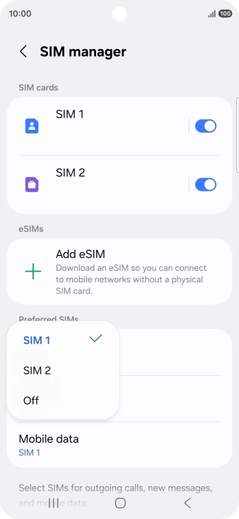 Press the required setting.