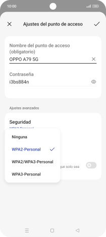 Pulsa WPA3-Personal para proteger la conexión wifi con una contraseña.