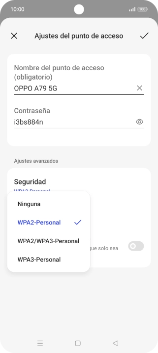 Pulsa WPA3-Personal para proteger la conexión wifi con una contraseña.