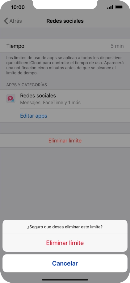 Pulsa Eliminar límite.