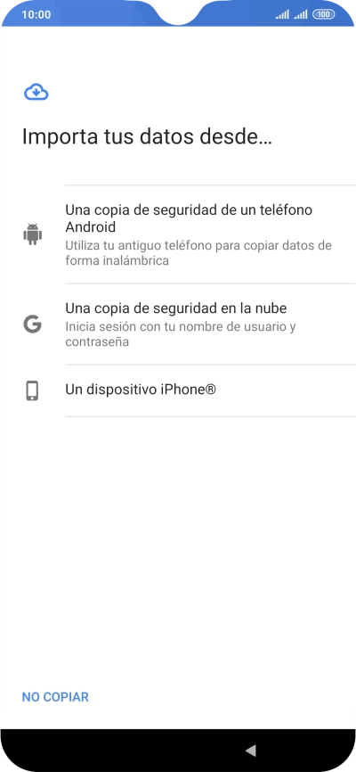 Pulsa la opción deseada y sigue las indicaciones de la pantalla para transferir contenido desde el otro teléfono y finalizar la activación de tu teléfono.