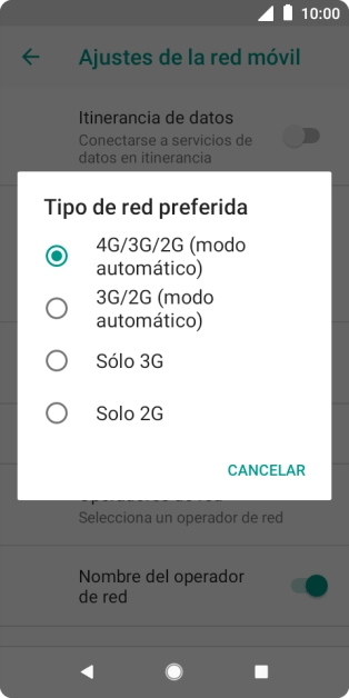 Pulsa el tipo de red deseado.