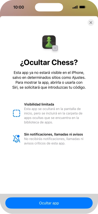 Pulsa Ocultar app.