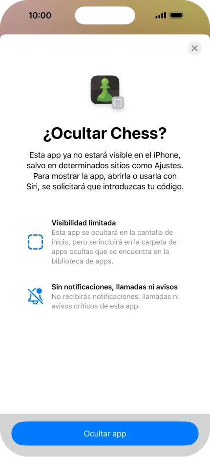 Pulsa Ocultar app.