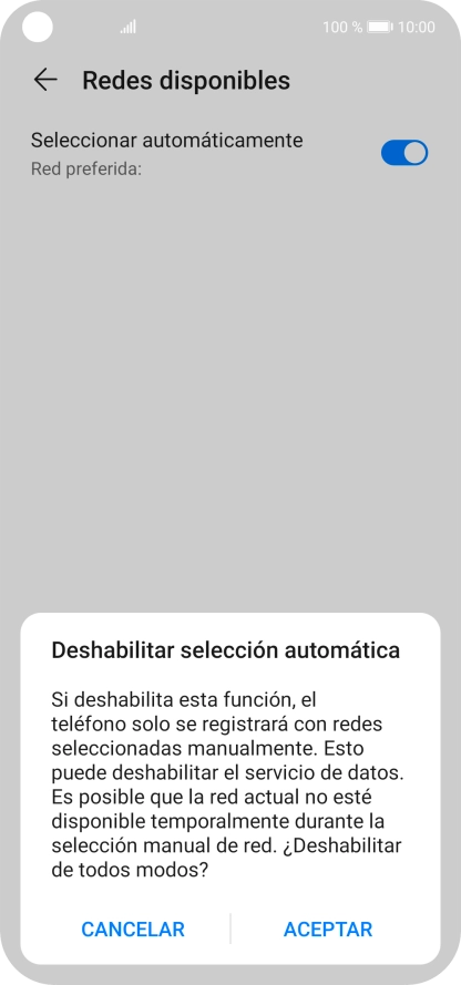 Pulsa ACEPTAR y espera mientras el teléfono está buscando redes.