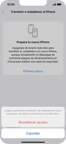 Pulsa Restablecer ajustes. Espera unos instantes mientras el teléfono restablece la configuración predeterminada. Sigue las indicaciones de la pantalla para configurar el teléfono y dejarlo listo para su uso.