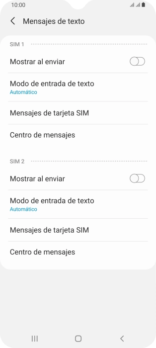 Pulsa Centro de mensajes bajo la tarjeta SIM deseada.