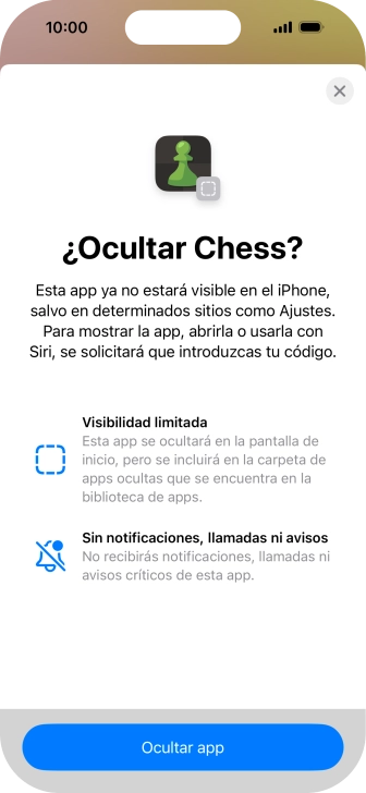 Pulsa Ocultar app.