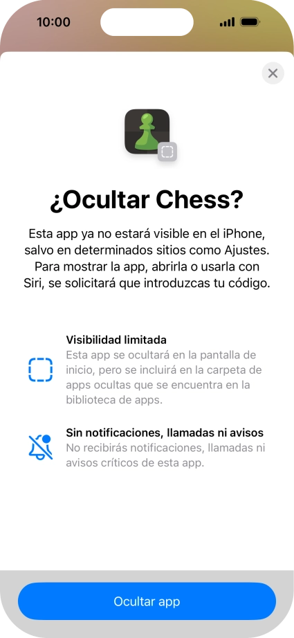 Pulsa Ocultar app.