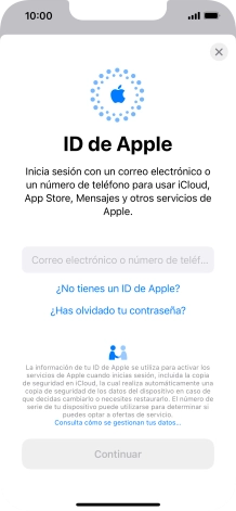 Si no tienes un ID de Apple, pulsa ¿No tienes un ID de Apple? y sigue las indicaciones de la pantalla para ver cómo crear un ID de Apple.