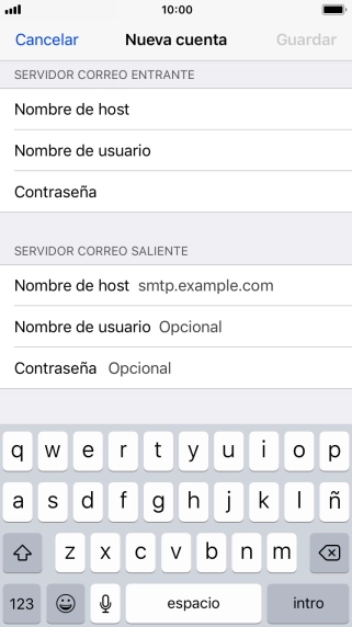 Pulsa Nombre de host e introduce smtp.vodafone.es.