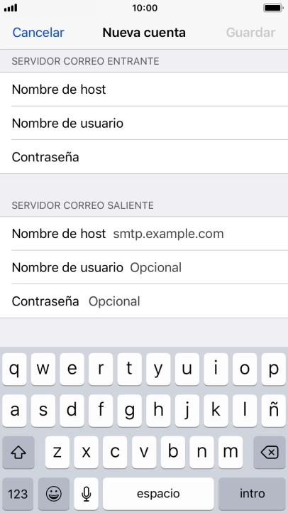 Pulsa Nombre de host e introduce smtp.vodafone.es.