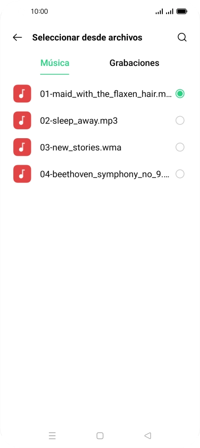 Al encontrar un timbre de llamada de tu gusto, pulsa la tecla de retroceso.