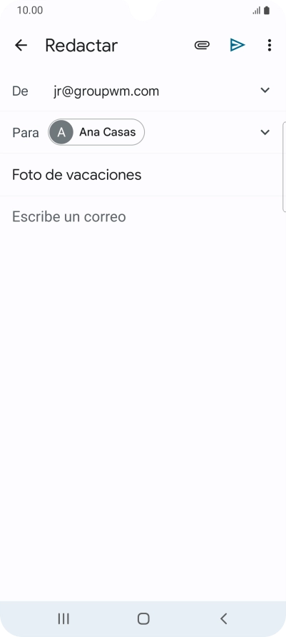 Pulsa en el campo de escritura  y escribe el texto del correo electrónico.