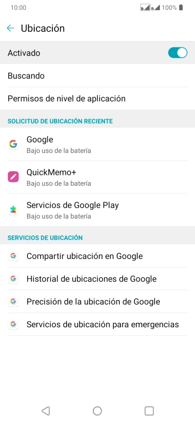 Pulsa Precisión de la ubicación de Google.
