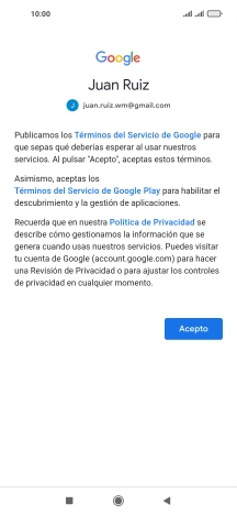 Pulsa Acepto y sigue las indicaciones de la pantalla para seleccionar los ajustes de tu cuenta de Google.