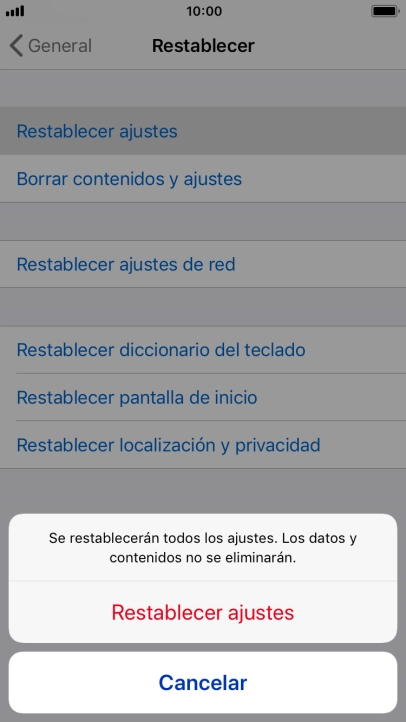 Pulsa Restablecer ajustes.