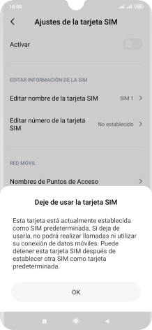 Si desactivas el uso de la tarjeta SIM, pulsa OK.