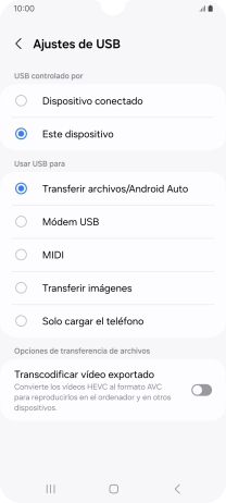 Pulsa Transferir archivos/Android Auto.
