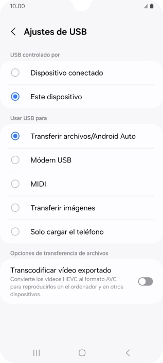 Pulsa Transferir archivos/Android Auto.