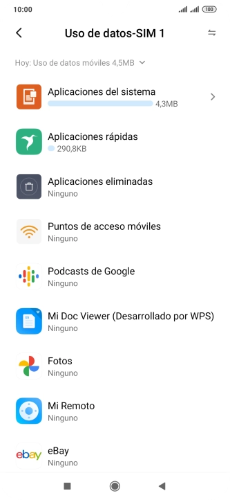 El consumo de datos por cada aplicación aparece bajo el nombre de la aplicación.
