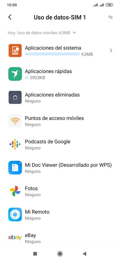 El consumo de datos por cada aplicación aparece bajo el nombre de la aplicación.