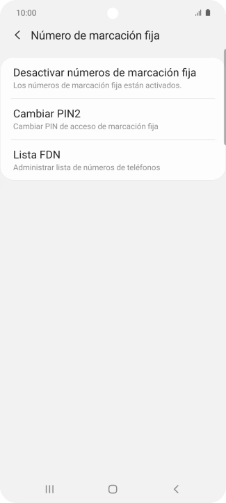 Pulsa Desactivar números de marcación fija.