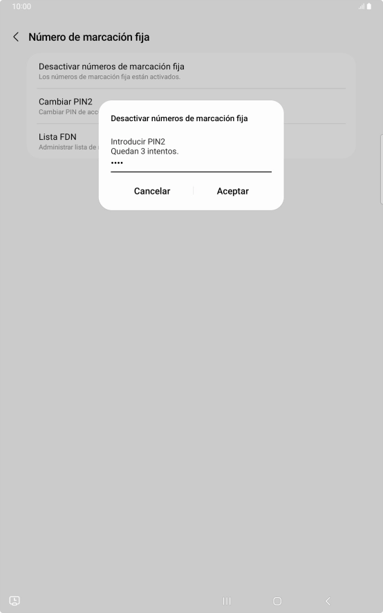Introduce el código PIN2 y pulsa Aceptar.