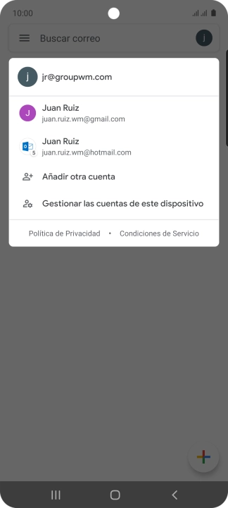 Pulsa la cuenta de correo electrónico deseada.