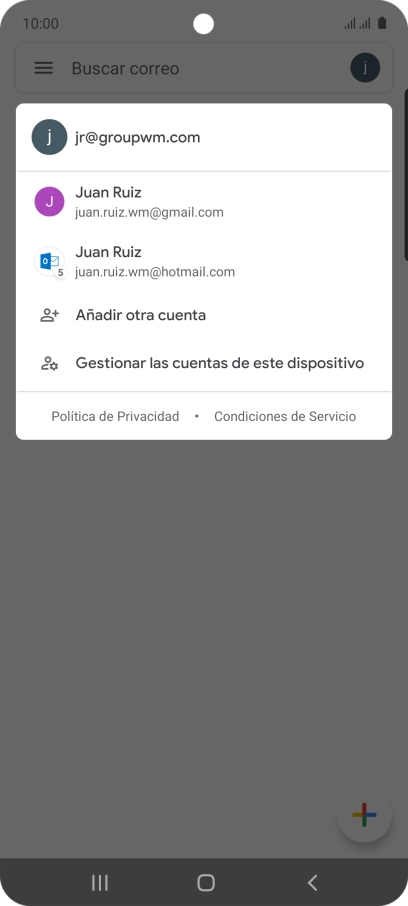 Pulsa la cuenta de correo electrónico deseada.