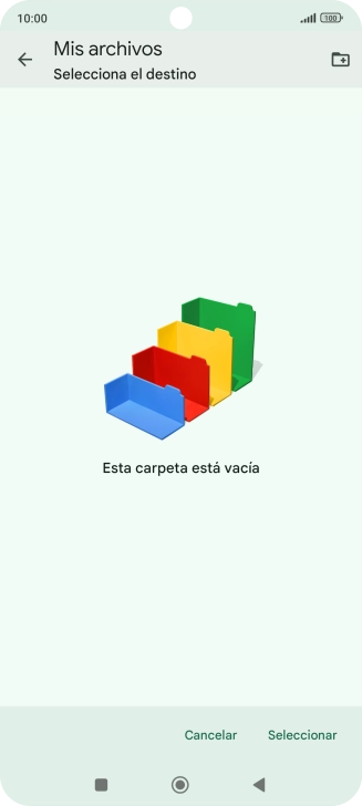 Si deseas crear una nueva carpeta, pulsa el icono de nueva carpeta y sigue las indicaciones de la pantalla para crearla.