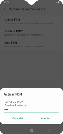 Introduce el código PIN2 y pulsa Aceptar.