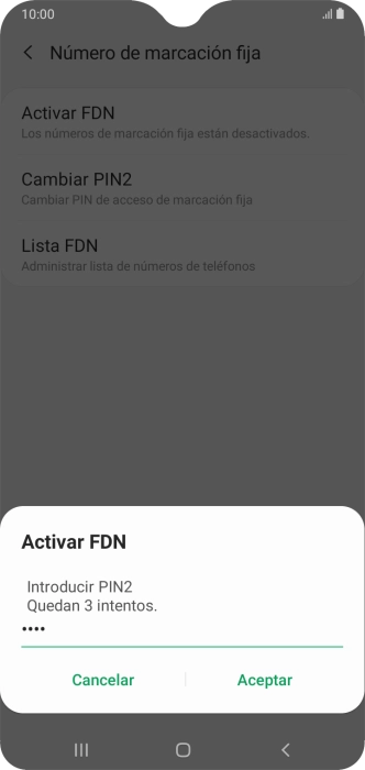 Introduce el código PIN2 y pulsa Aceptar.