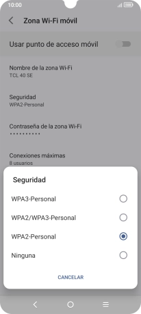 Pulsa WPA3-Personal para proteger la conexión wifi con una contraseña.