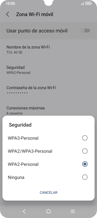 Pulsa WPA3-Personal para proteger la conexión wifi con una contraseña.