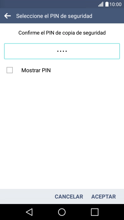 Vuelve a introducir el código PIN seleccionado y pulsa ACEPTAR.