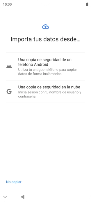 Pulsa el ajuste deseado y sigue las instrucciones de la pantalla para transferir el contenido del otro teléfono.