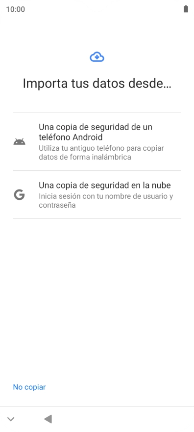 Pulsa el ajuste deseado y sigue las instrucciones de la pantalla para transferir el contenido del otro teléfono.