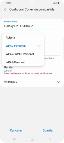 Pulsa WPA2-Personal para proteger la conexión wifi con una contraseña.