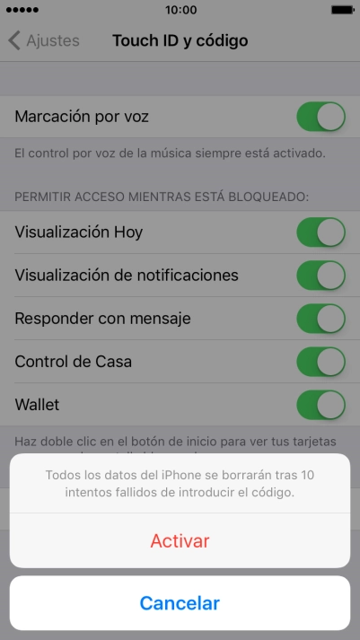 Si activas la función, pulsa Activar.