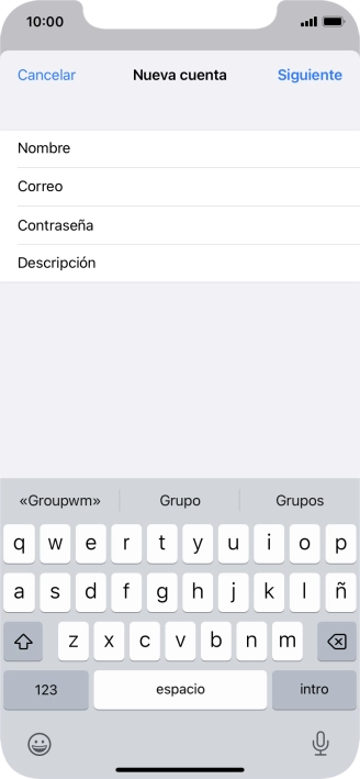 Pulsa Descripción e introduce el nombre de la cuenta de correo electrónico.