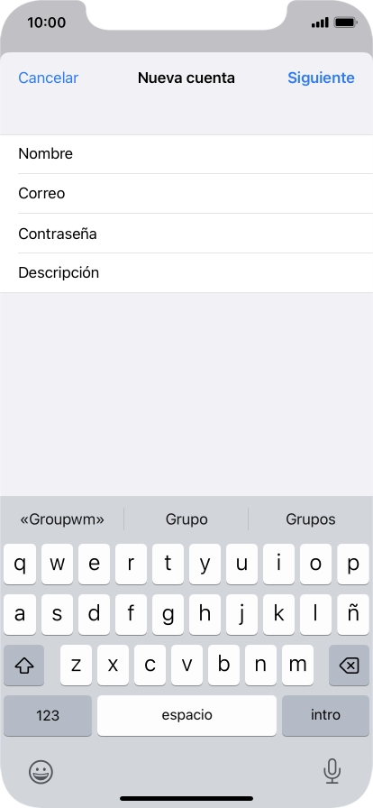 Pulsa Descripción e introduce el nombre de la cuenta de correo electrónico.