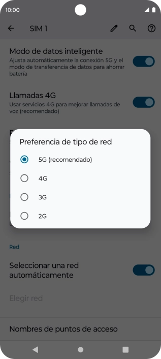 Pulsa el tipo de red deseado.