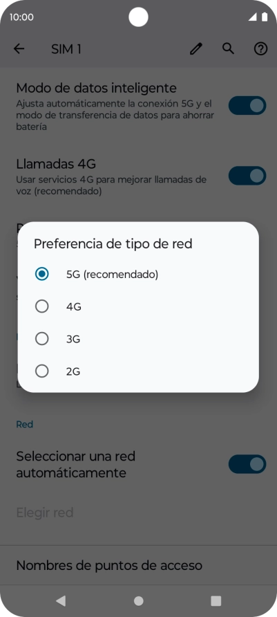 Pulsa el tipo de red deseado.