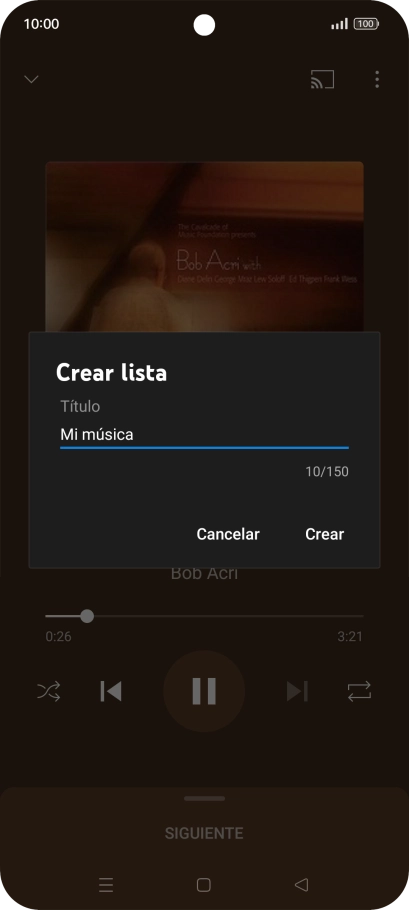 Introduce el nombre deseado de la lista de reproducción y pulsa Crear.